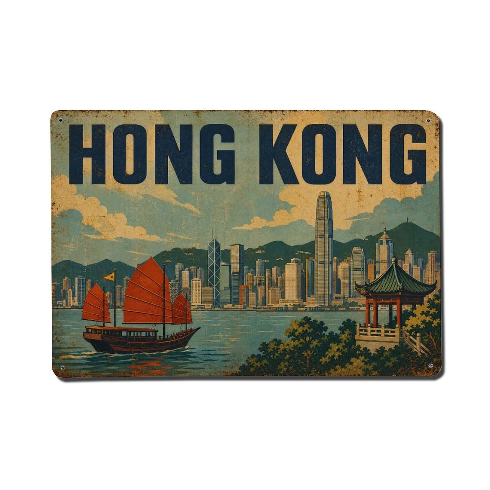 Metal Tin Sign Vintage Travel Hong Kong Scenic