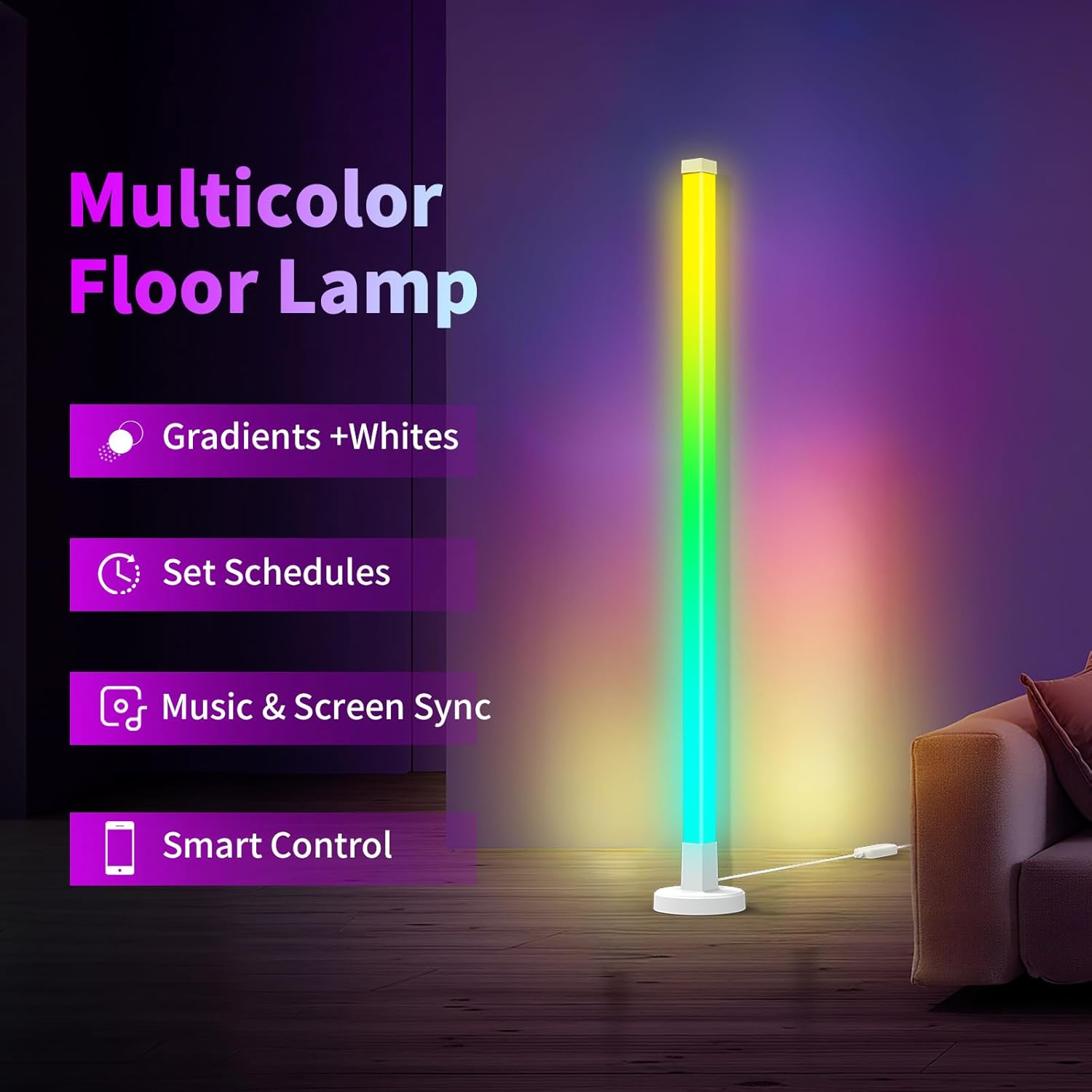 Corner Floor Lamp 2 Pack, Smart RGB Corner Lamp with App and Remote Control, Music Sync Standing Lamp with 16 Million DIY Colors, Modern Ambient Light for Bedroom, Living Room, Gaming Rooms