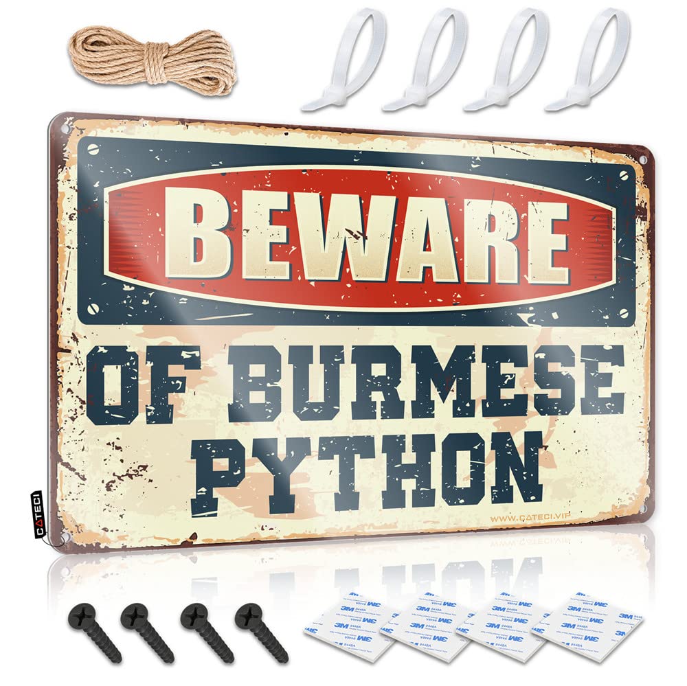 IBWNBBUSN Funny House Signs Beware Of Burmese Python Sign Metal Beer Signs Office Tin Sign(20X30CM)