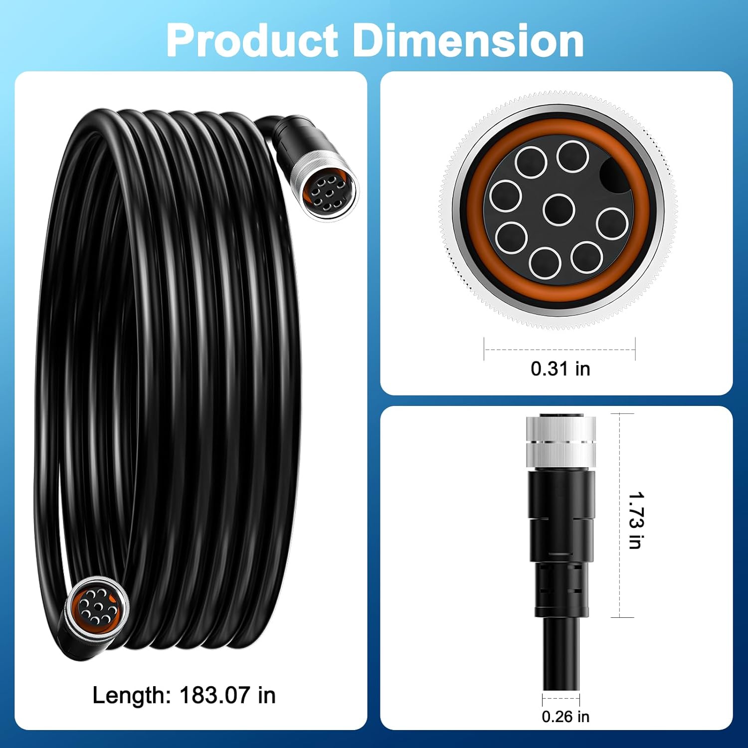 VHBW 16FT Boat Ethernet Cable for Humminbird 720073-5, Compatible with Helix 7, 8, 9, 10, 12, 15, Apex, Solix, Onix Models, Black