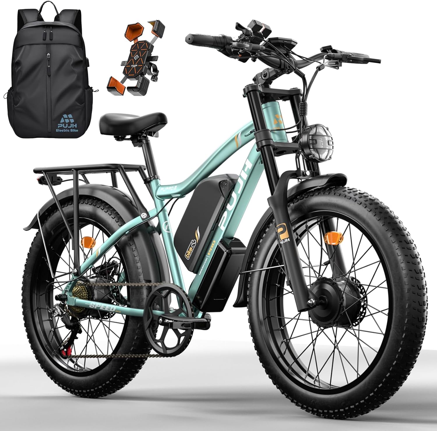 5000W 60V 20Ah Electric Bike for Adults, Dual Motors 24'' Fat Tire Fast 45mph up to 100 Miles Dual Shoulder Front Suspension Hydraulic Disc Brake Class 3 Ebike Off Road Mountain Hunting for Men