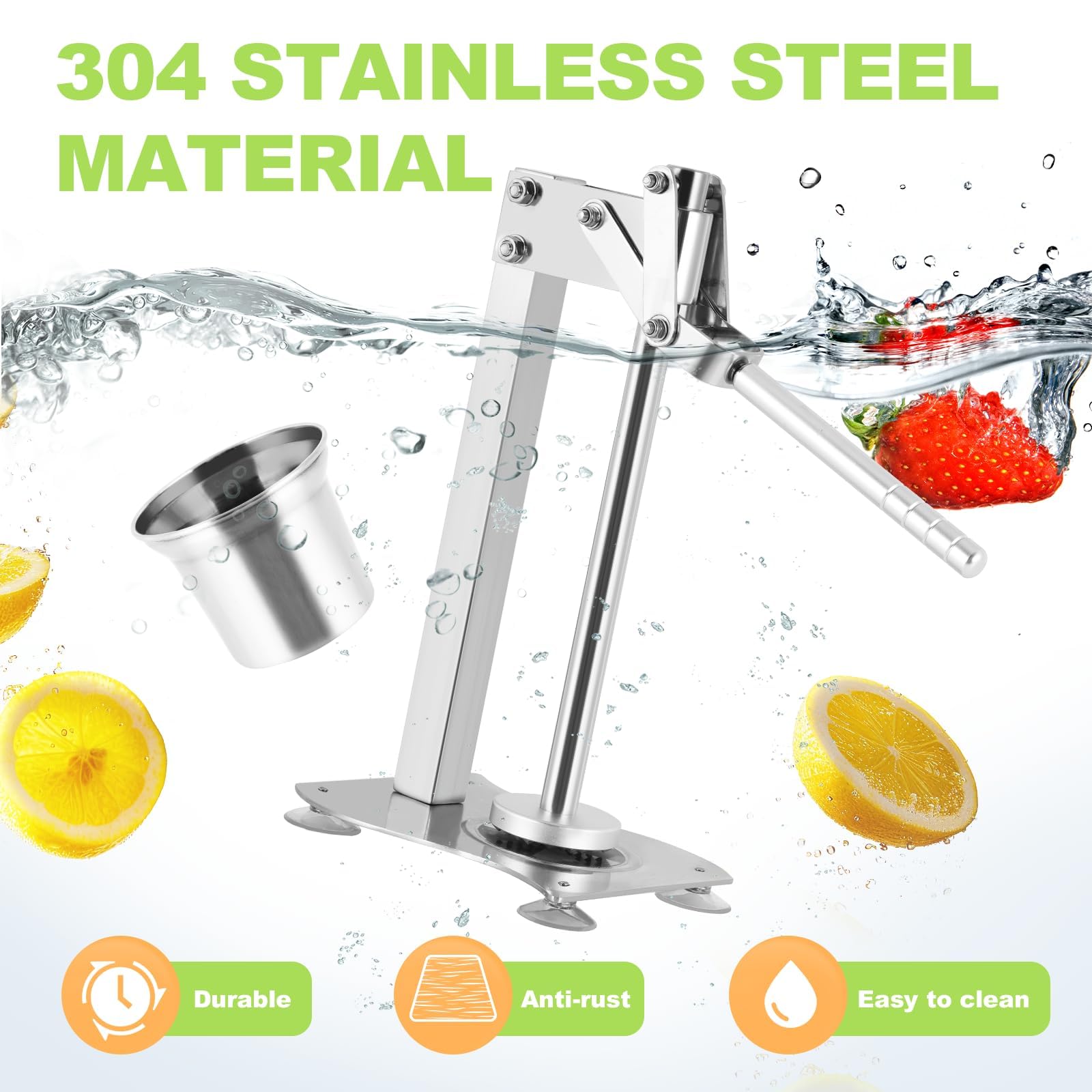 Spremiagrumi in ghisa resistente, con tazza in acciaio inox, spremitura rapida in 3-5 secondi, facile da pulire, ideale per uso domestico e bar
