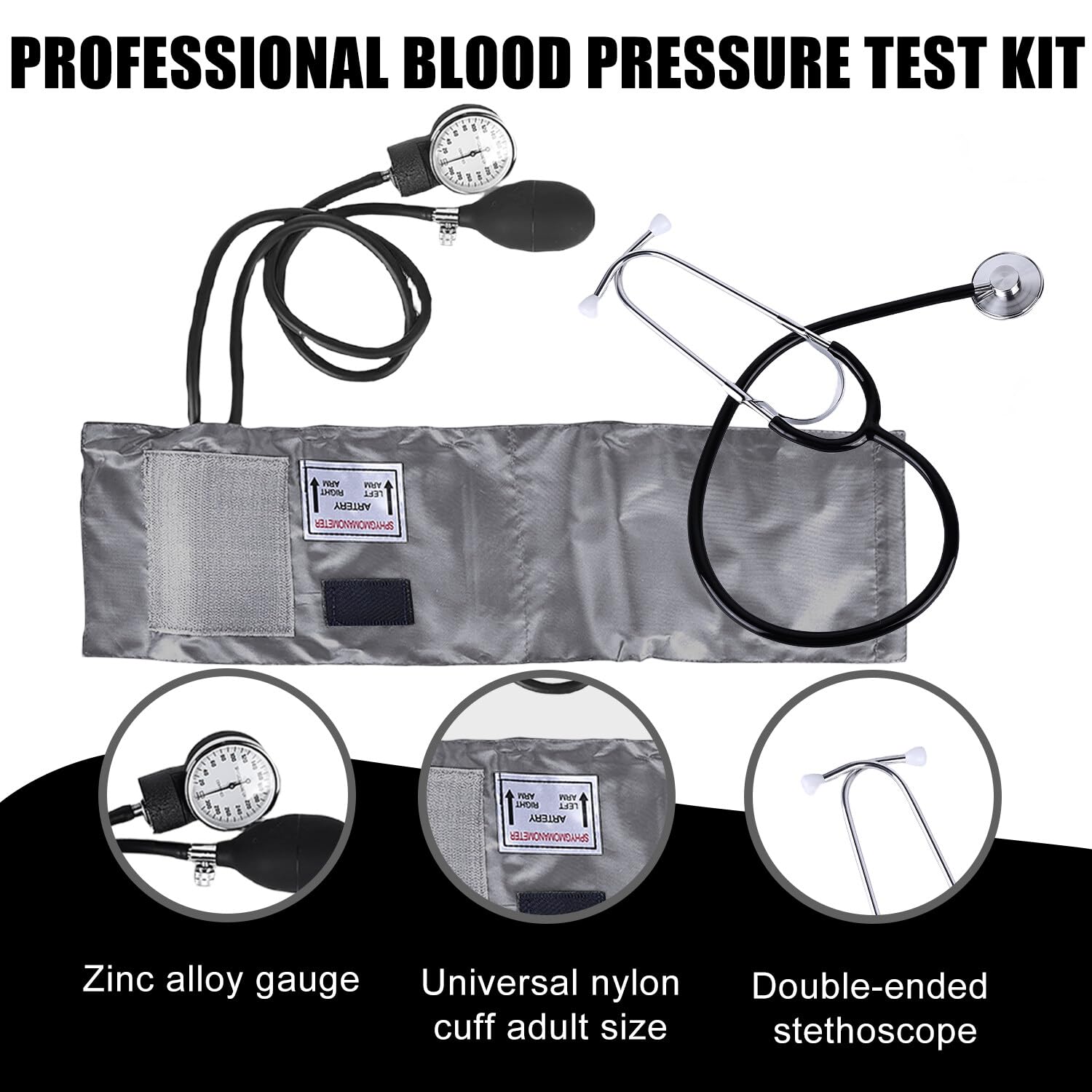 Leikurvo Esfigmomanómetro manual: tensiómetro manual, manguito de presión arterial para el hogar, kit de manguito de presión arterial con estetoscopio de doble cabeza con funda de cremallera
