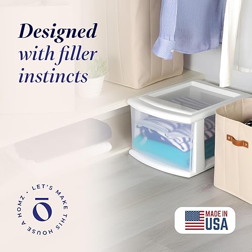 Miniatura 4 de HOMZ Paquete de 2 carritos de almacenamiento de 1 cajón, contenedor de plástico transparente, 14.25 pulgadas de ancho, mediano, marco blanco,