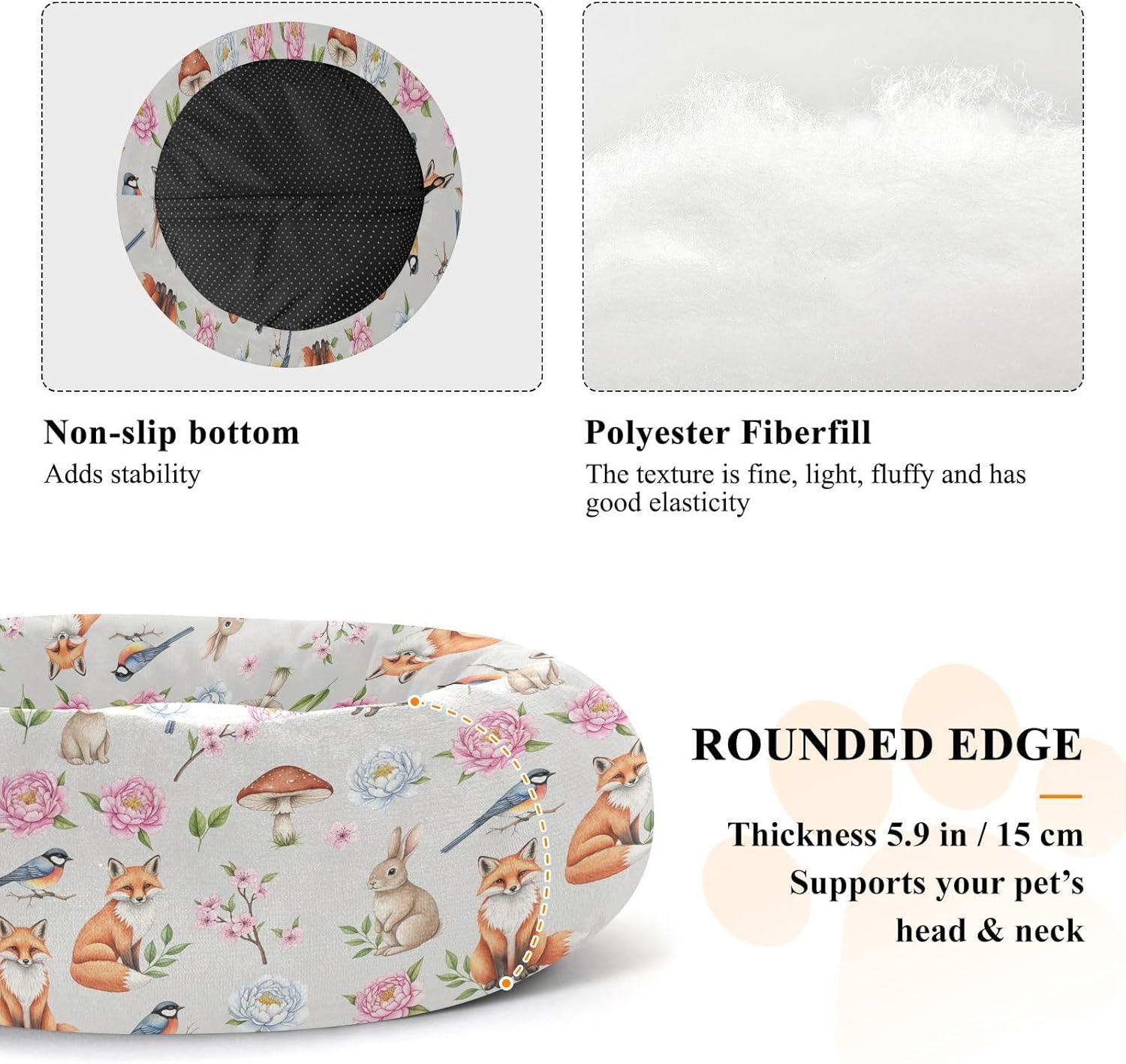 Rabbit Animals White Pattern Dog Bed Donut Small Dog Beds Washable Cat Pet Bed Cozy Puppy Beds for Dogs Cats Non Slip Soft,M