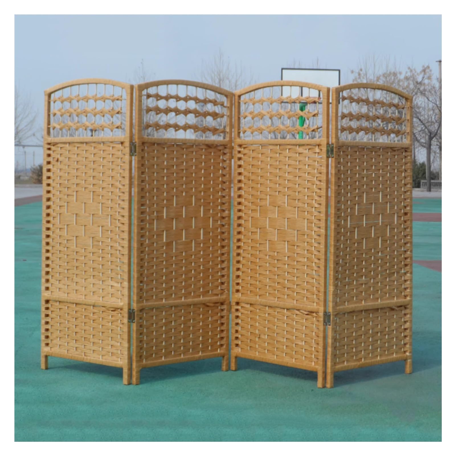 HOMCOM Paravento Interno, in Legno, 4 Pannelli, 160 x 170 cm, Divisorio Pieghevole, con 3 Ripiani, per Soggiorno, Camera da Letto, Casa, Colore: Legno Naturale