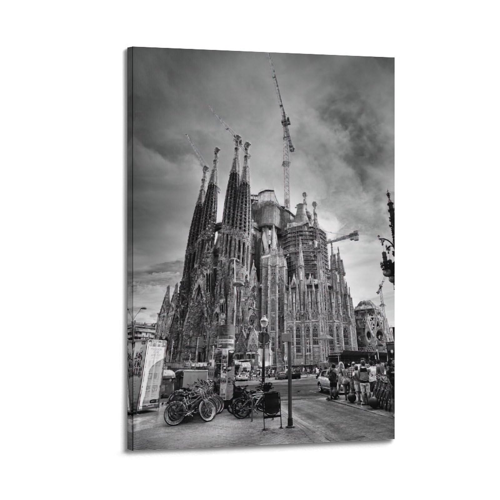 Fqnyr Frame-Style Vintage Construction Poster Sagrada Familia Barcelona Historic Site Poster Decorative Painting Canvas Wall Art Picture Print Modern Family Bedroom Decor 12X18inch(30X45cm)