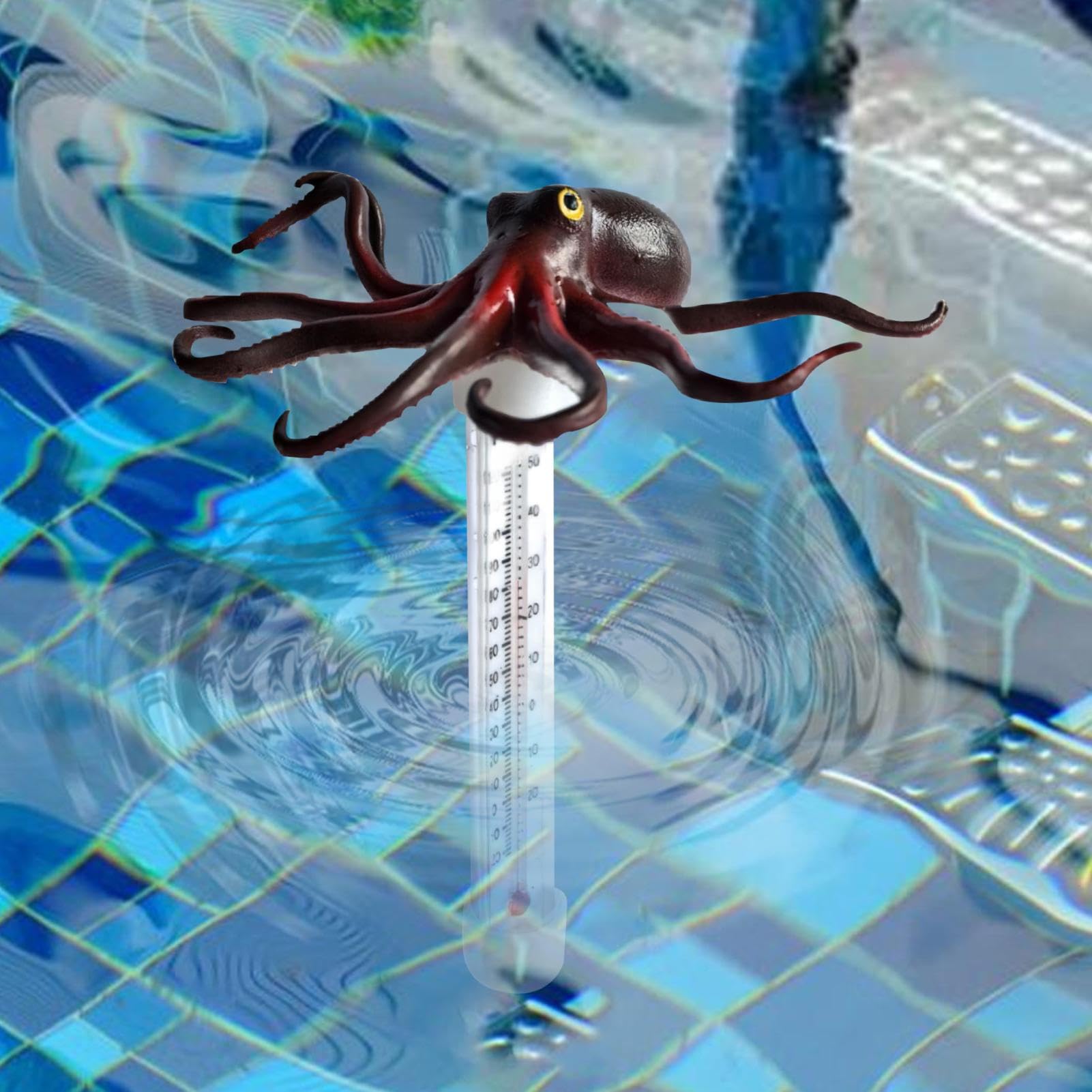 Pool Temperature Thermometer Floating, Temperature Gauge for Swimming Pools, Octopus Shape Large Display Gauge, Swimming Pool Thermometers for Water Aquarium Hot Tubs Outdoor Swimming