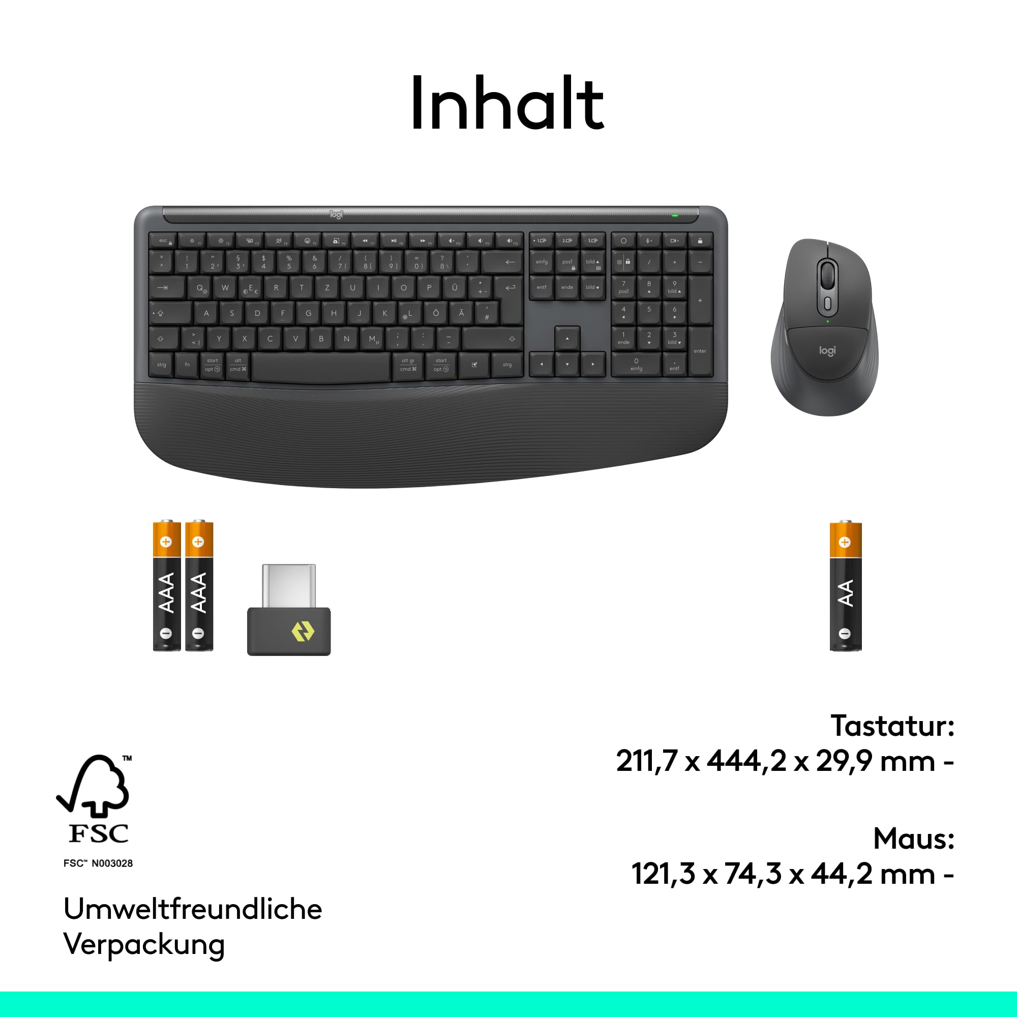 Logitech Signature Comfort Plus Combo MK880 for Business | Kabellose Tastatur & Maus, Handballenauflage, leise Klicks, Bluetooth, Windows/macOS, DEU QWERTZ - Graphit