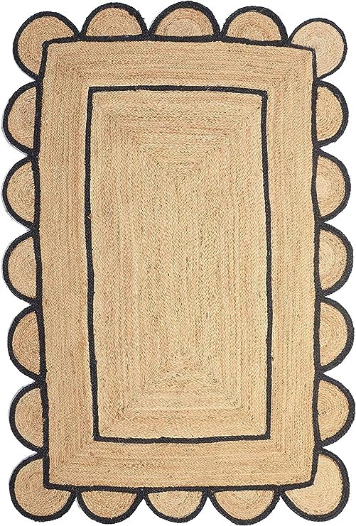 Tapis en jute rectangulaire festonné noir 76x182 cm deco maison salon vintage