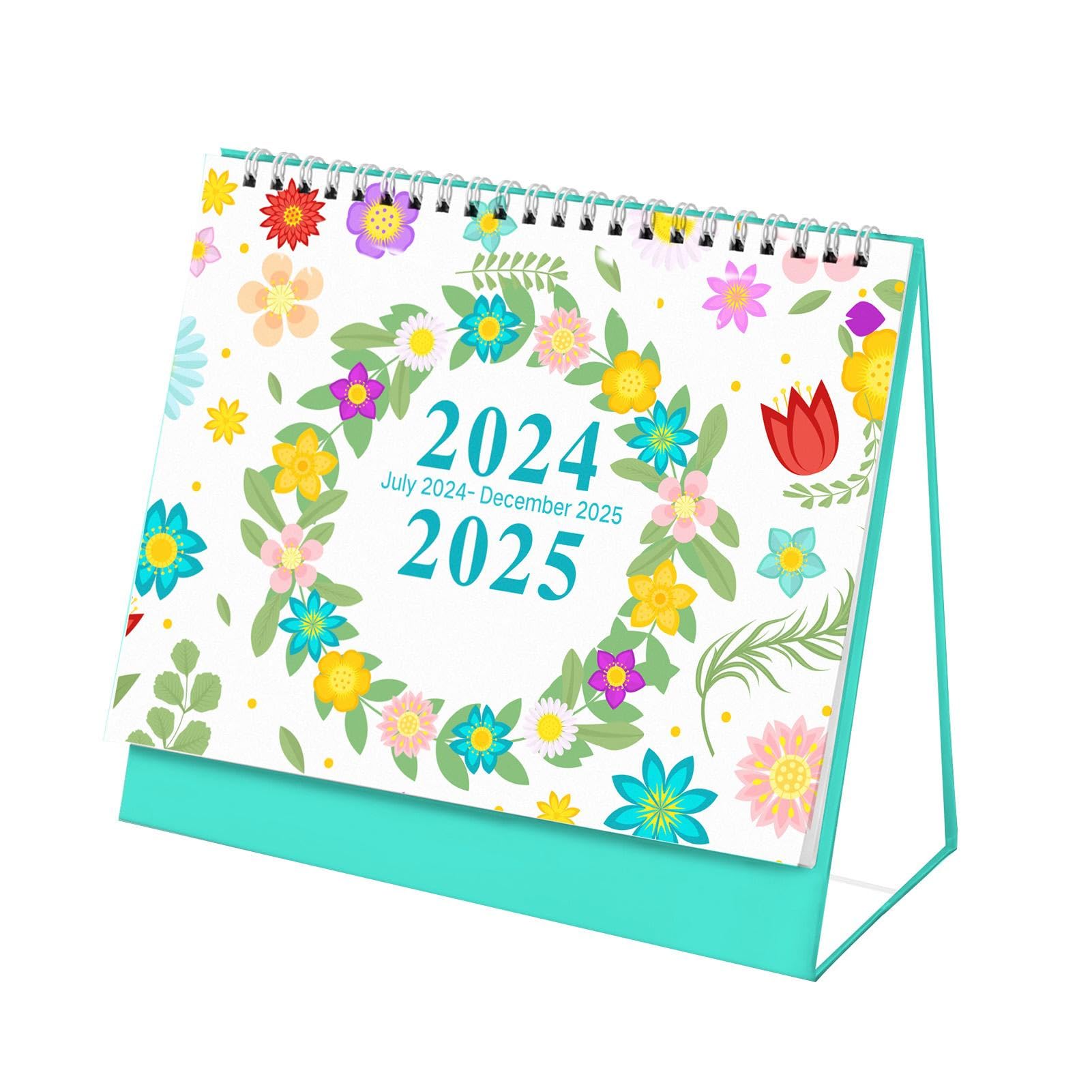 花の月間カレンダー、2024 年から 2025 年までの卓上カレンダー - 2024 から 2025 まで花柄デザイン 2024-2025 スタンディングデスクトップカレンダー - ティアアウェイテーブルカレンダー、スタンディングデスクトップカレンダー、スクールデスク用の簡素化されたデスクフローラル18か月カレンダー