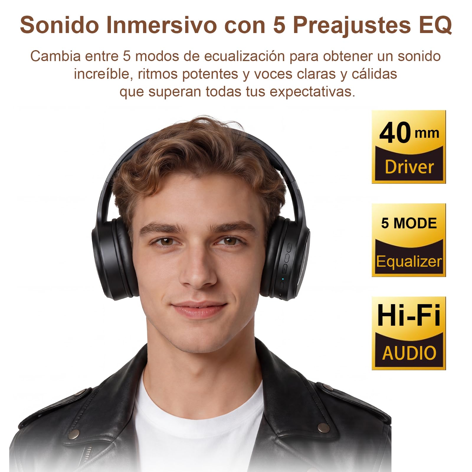 Auriculares Inalámbricos para Ver la TV, Modo Dual Bluetooth y 2.4G con Transmisor, Baja Latencia y 5 Presets de EQ, Micrófono Integrado para Diálogo Claro, Compatible con Salidas Óptica/Coaxial/AUX