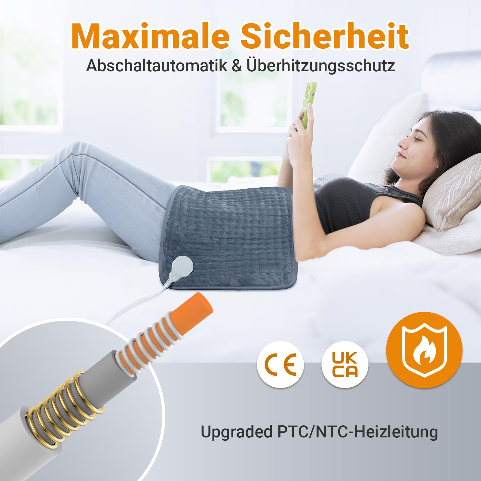 Comfytemp Heizkissen mit Abschaltautomatik Ultraweich Elektrisches Wärmekissen mit Sicherheitssystem für Rücken Bauch Nacken Schulter Heizdecke (30x60cm) Geschenke für Mütter, Frauen, Mama, Papa