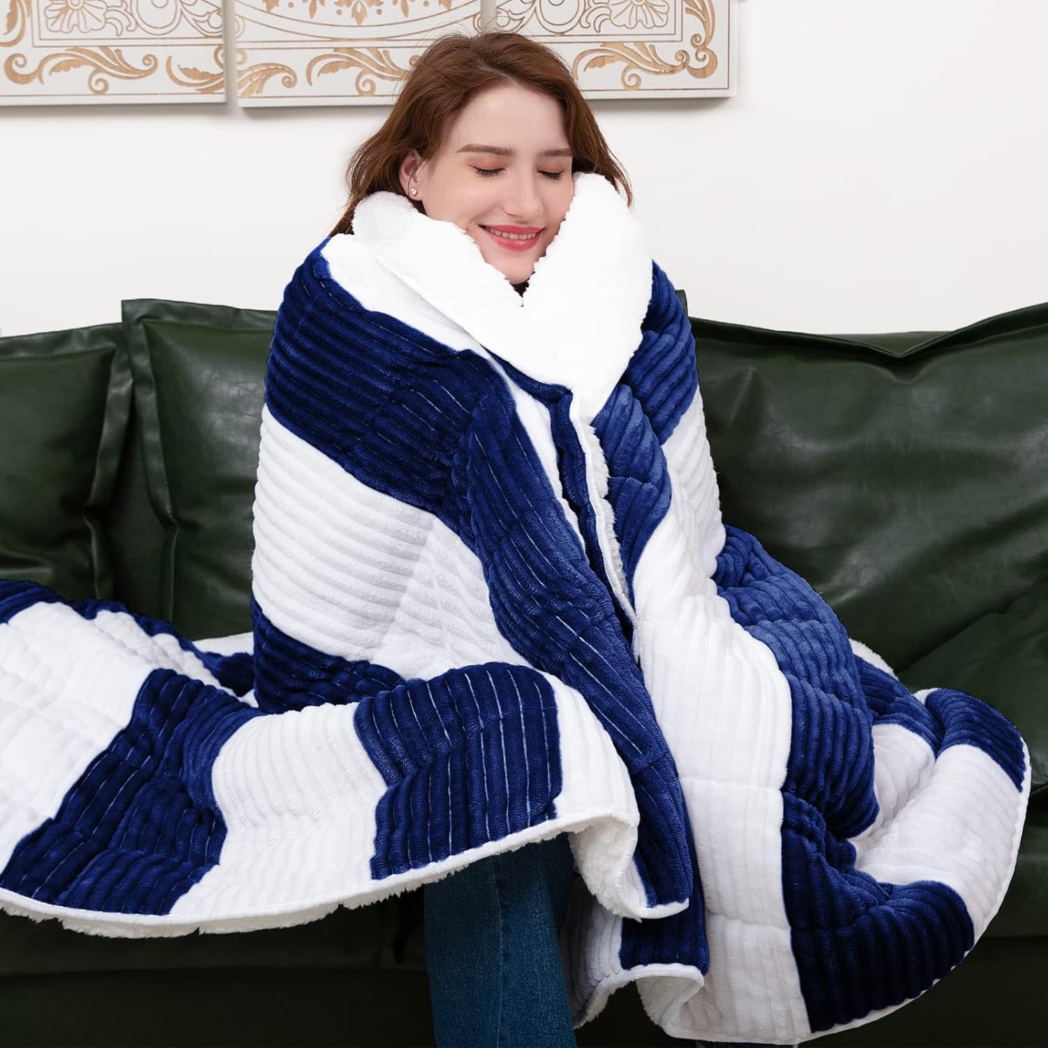 Sherpa Weighted Blanket for Adults 15lbs, 48"x72", Twin Full Size Fuzzy Heavy Throw Blanket for 120-160lbs, Microfiber Soft Thick Big Blankets Weighted Comforter Breathable Gift for Sleeping, Navy