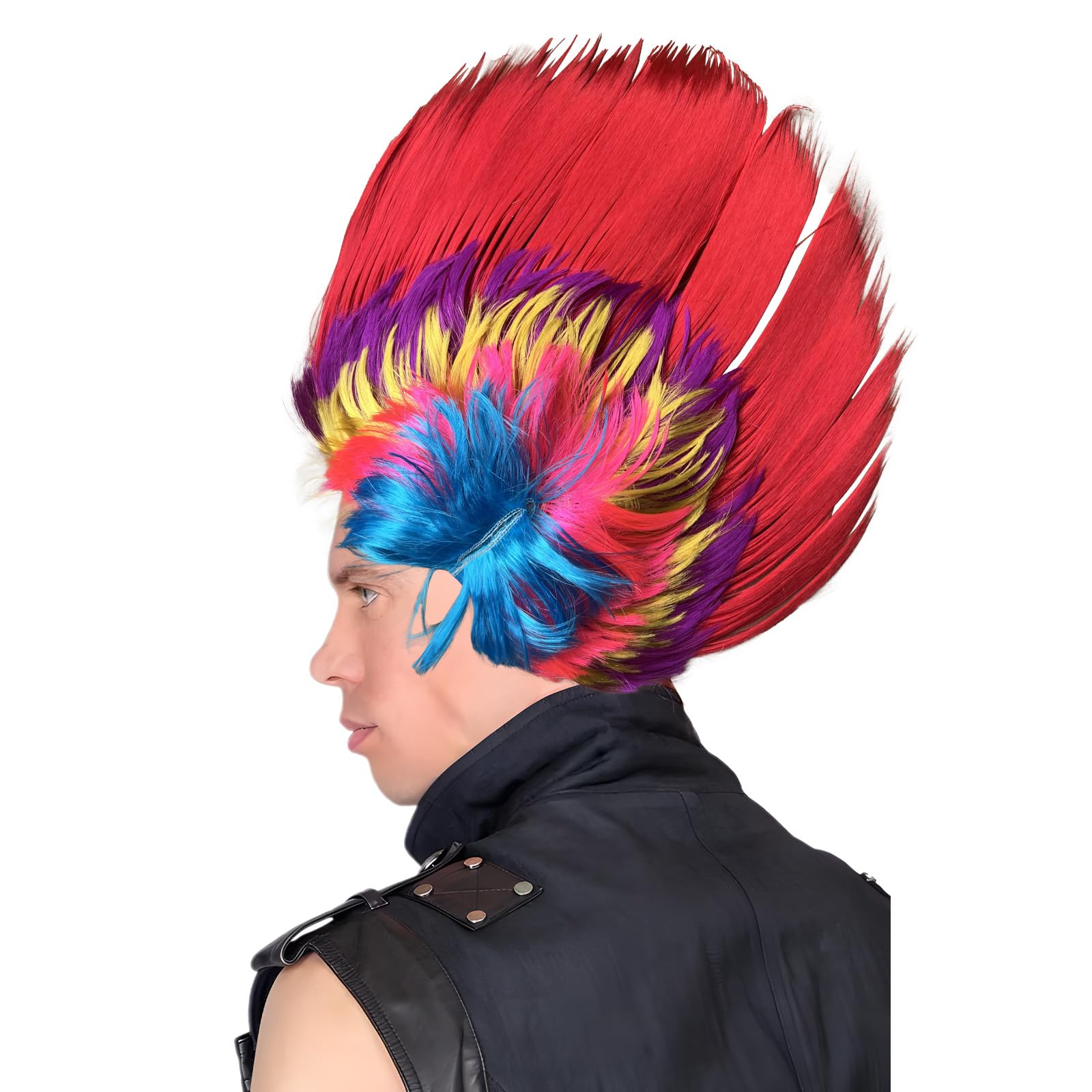 Leogony Punk Mohican Wig, Multi-Coloured 80s Rocker Funny Wigs for Fancy Dress Party Accessories, Multicolor