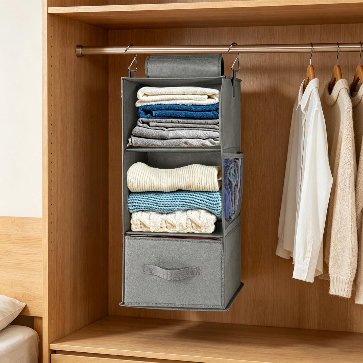 2 Hängeschrank Aufbewahrungstaschen mit sichtbaren Stofftaschen für Socken, Unterwäsche und Accessoires Robuste Oxford Konstruktion, faltbares Design, Hängeregale für den Kleiderschrank