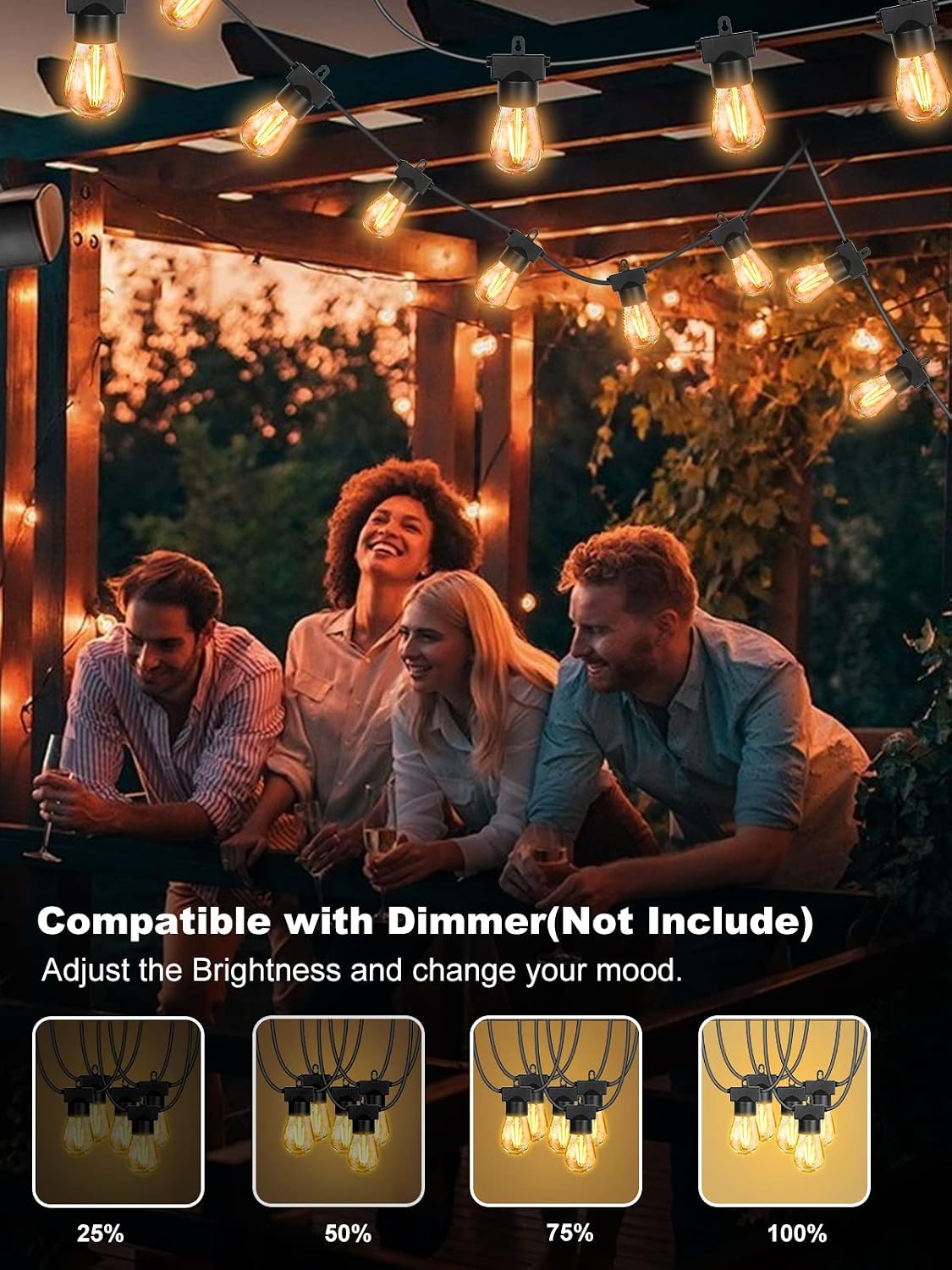 OLDMOON Outdoor String Lights, G40 LED Patio Lights String for Outdoor with 74 Dimmable Shatterproof Bulbs, Waterproof Connectable Hanging Lights for Backyard Wedding Bistro Balcony Party, 2700K