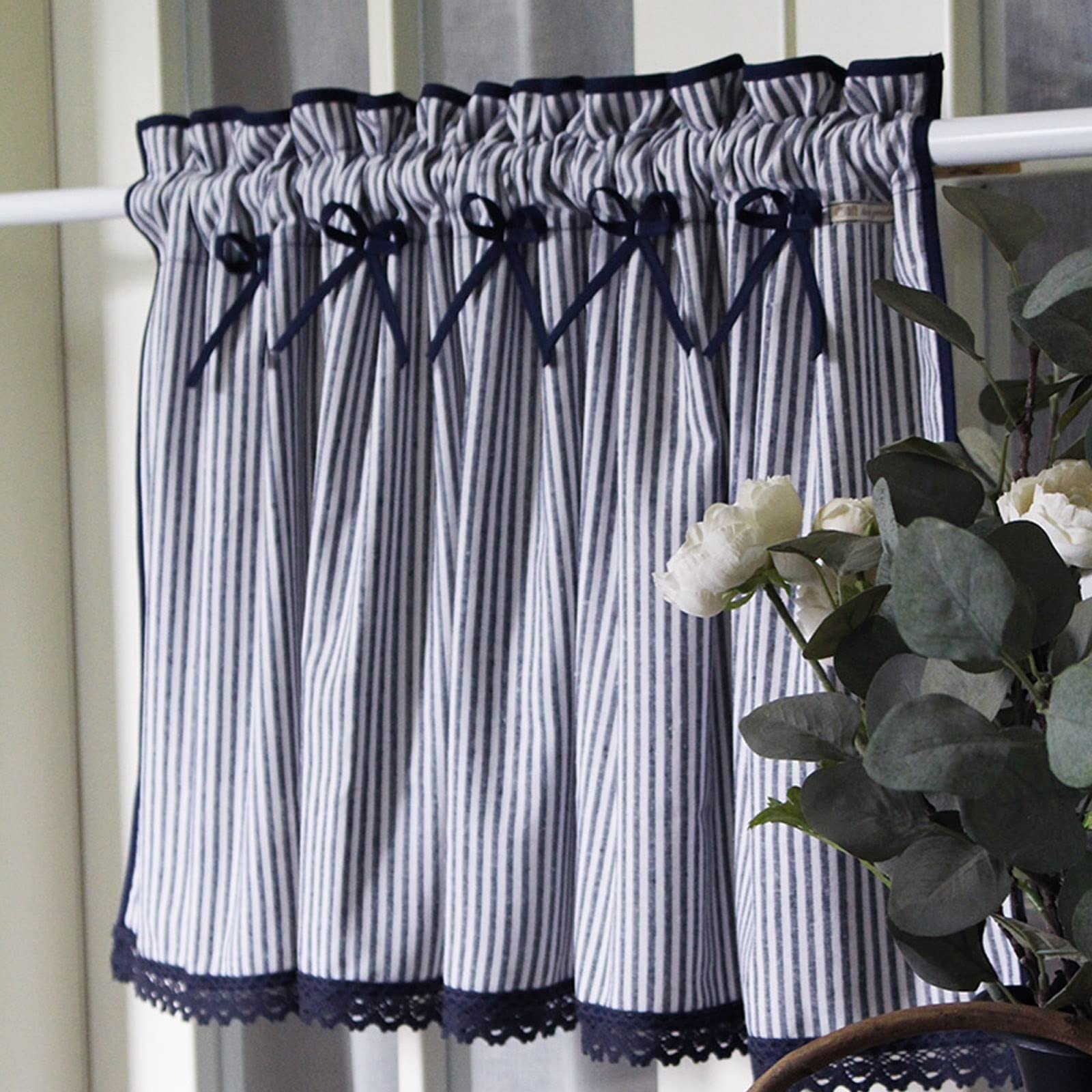 Media cortina vintage opaca y aislante para ventana pequeña de baño