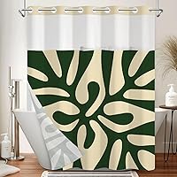 Vista 9 de Cortina de ducha bohemia sin ganchos y con forro adjunto, juego de cortinas de ducha impermeables de doble capa con parte superior transparente