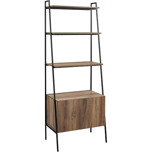 Walker Edison Furniture Company Industrial Modern Ladder Bookcase w/Cabinet, 72 Inch, Reclaimed Barnwood