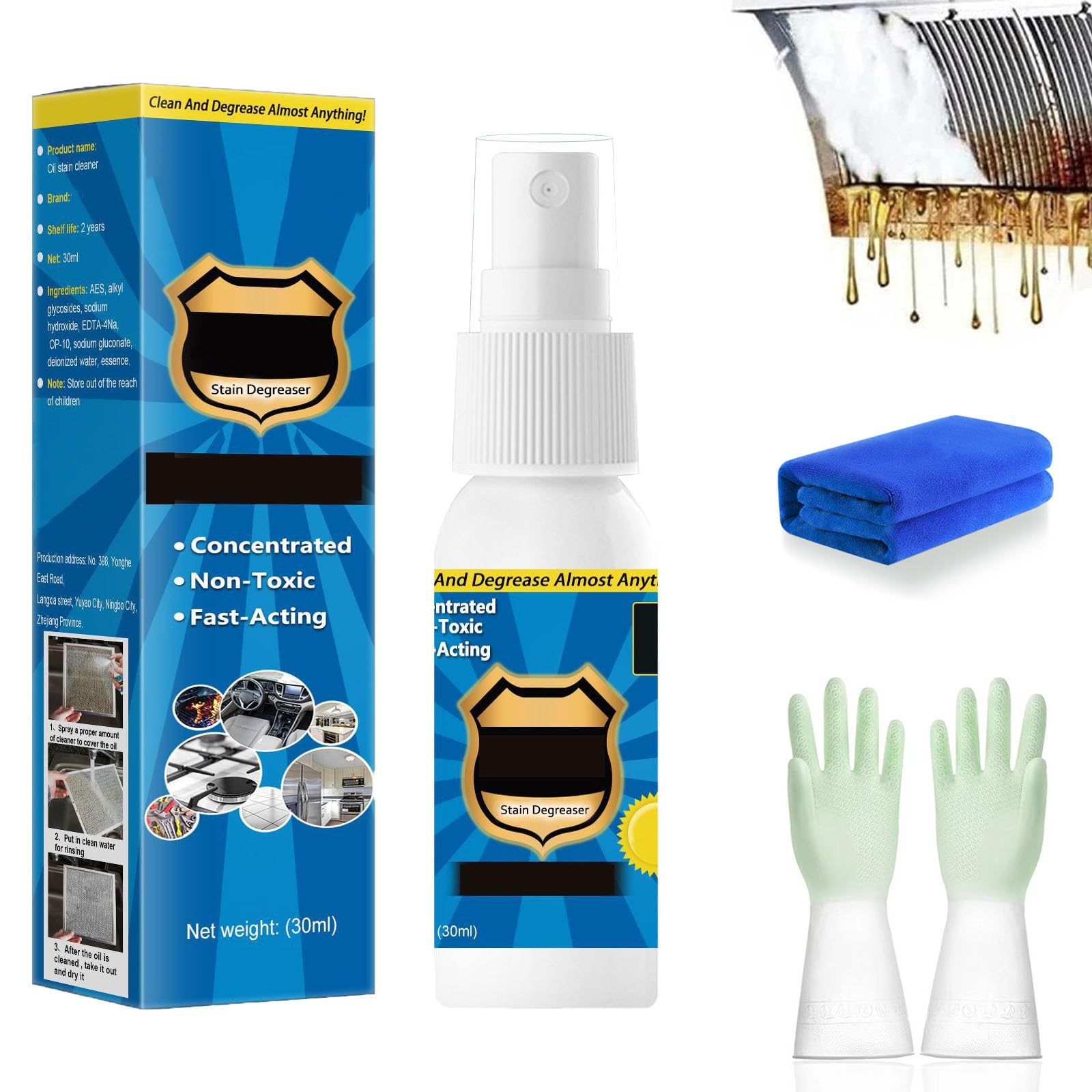 Nuvilux Magic Degreaser, Magic Degreaser Cleaner Spray, Multi Purpose Wash Free Cleaning Spray, Kitchen Cleaner Spray Degreaser, Heavy Degreaser Pots and Pans (1PCS-30ml)