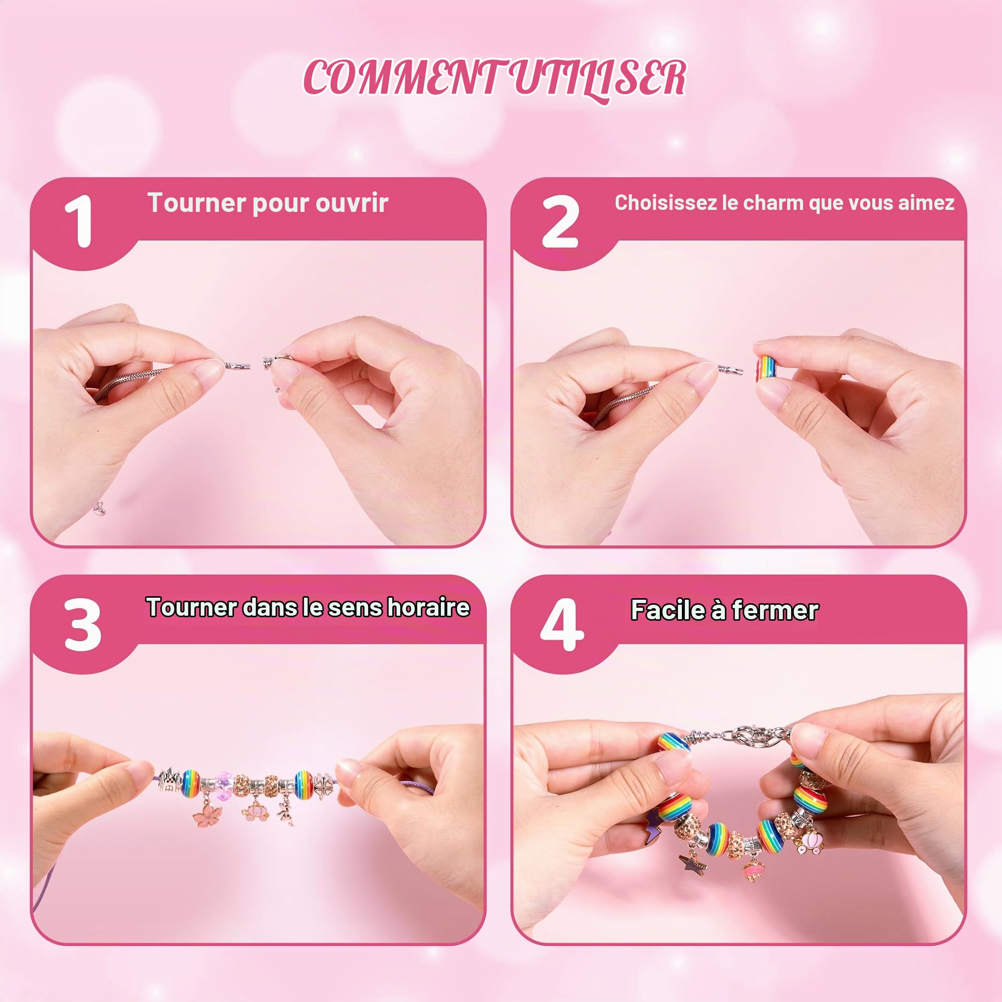 WOANZZ Kit Fabrication Bijoux Fille - Coffret Création Bracelet Breloque & Collier avec Perles, Boîte de Rangement avec Miroir, Jeu Créatif Activité Manuelle, Cadeau Fille 4 à 12 Ans, Rose
