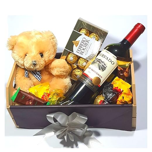 Cesta De Chocolates Vinho Pelúcia Bombons Presente Premium