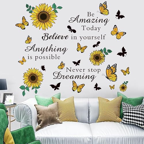 Miniatura 1 de Calcomanías de pared con cita inspiradora de girasol, refranes positivos extraíbles para aula, hogar, dormitorio, oficina, decoración artística de