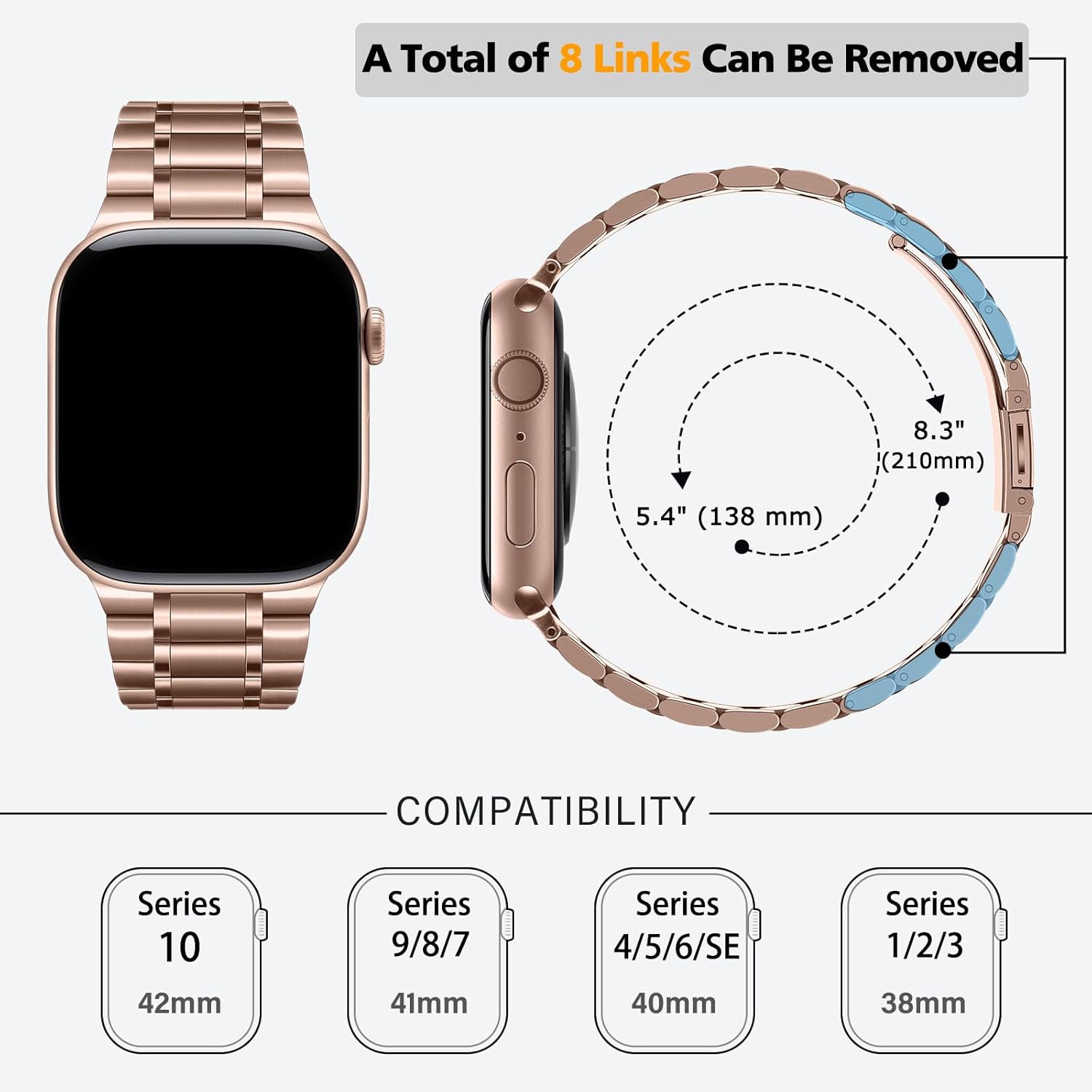 HITZEE Metal Bands Compatible with Apple Watch Band 42mm 41mm 40mm 38mm, Stainless Steel Replacement Men/Women Band Strap Compatible for iWatch SE3 2 1 Series 11 10 9 8 7 6 5 4-1, Rose Gold - Image 3