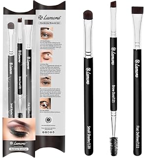 LamoraBeauty 3-Piece Eyebrow Brush Set: Duo Spoolie Angled, Flat Definer, Small Shader - Cruelty-Free Vegan Synthetic Bristles