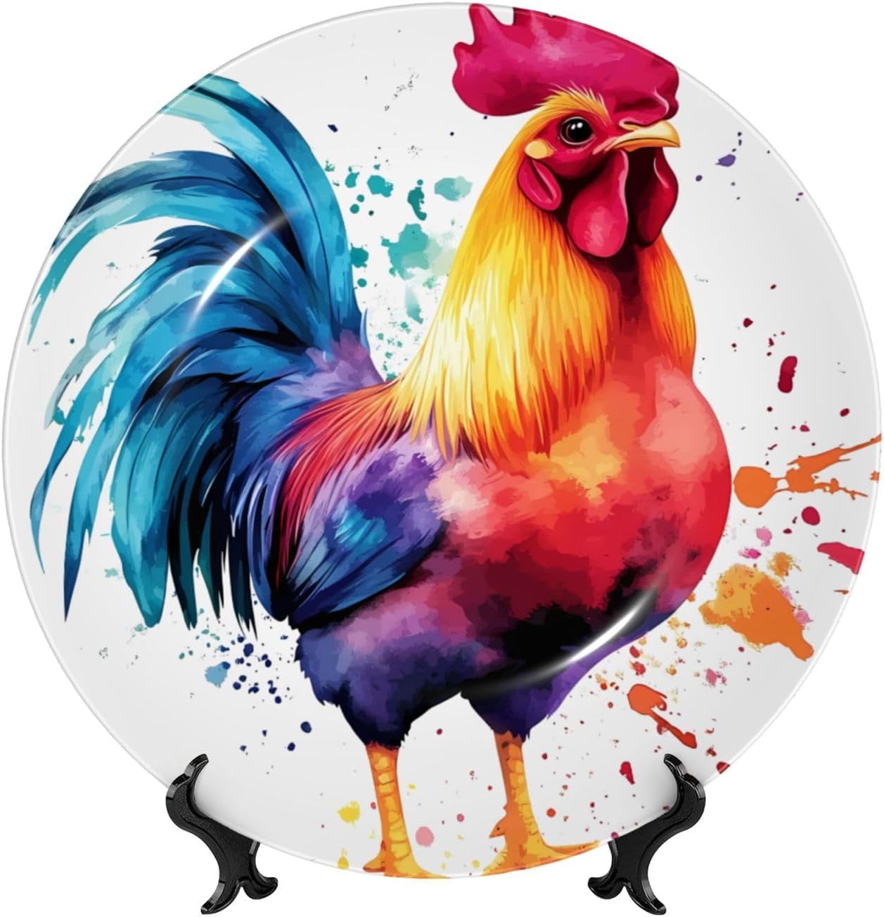 Watercolor Rooster Style Ceramic Plate Display Home Display With Stand Wall Hanging Plate For Home Decor 10 Inch