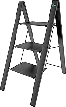 COLOMBO Leonardo Aluminium 3 Step Ladder – Folding Ladder for Home and Kitchen, Extra Large Steps 33 x 26 cm, Non-Slip, Lightweight and Compact, Modern Design, Safe and Robust – Made in Italy