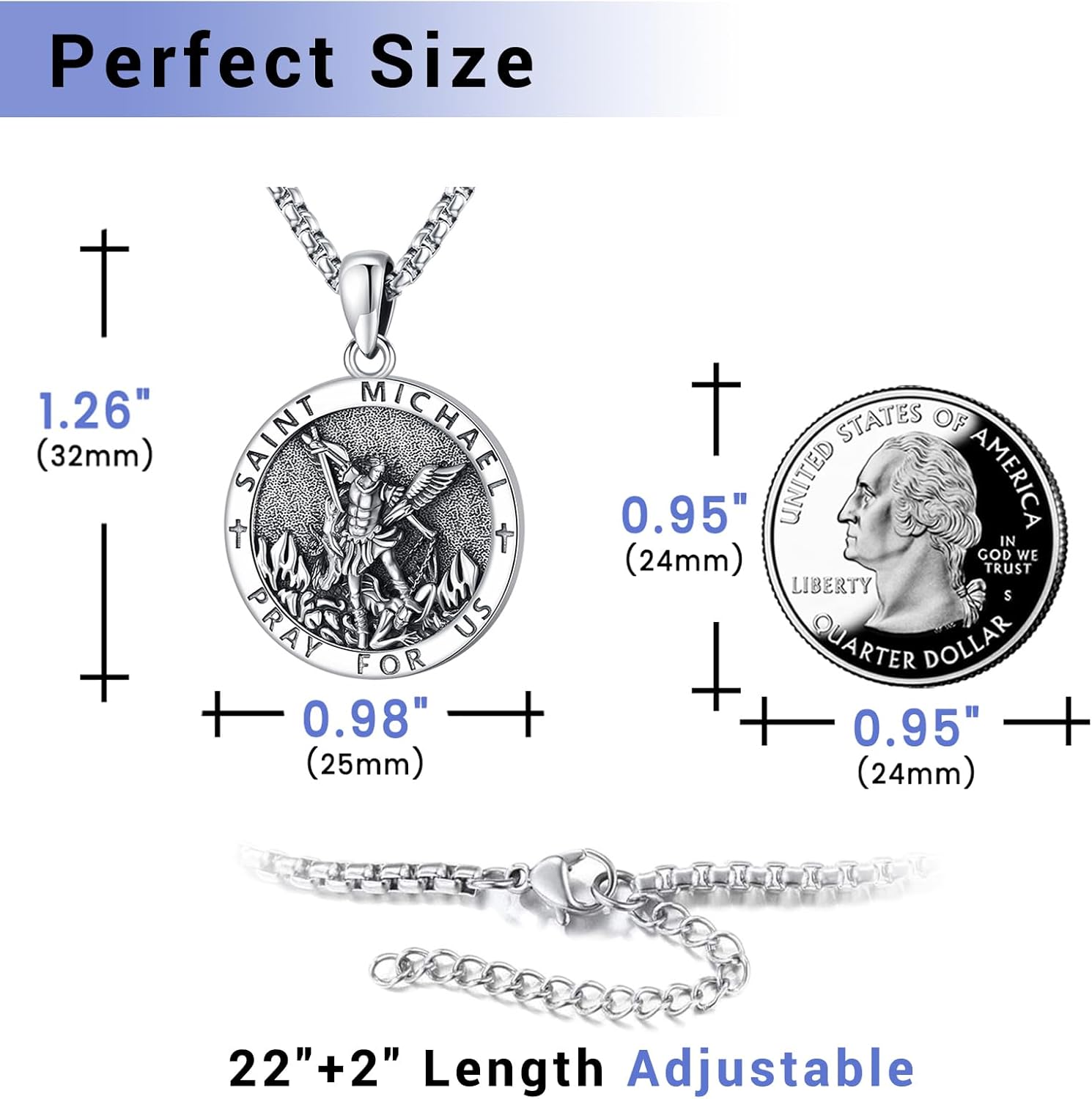 Patron Saint Medals Amulet Necklace 925 Sterling Silver Protection Jewelry for Men Women with 20"/22"+2" Rolo Chain - Image 3
