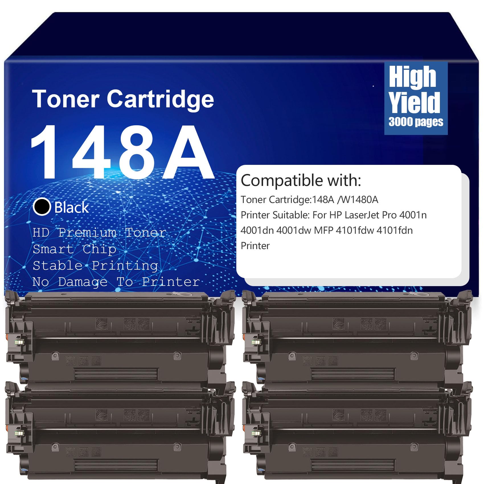 Cartucho De Tóner Negro 148X W1480X De Repuesto Impresora Láser Para HP Laser-Jet Pro 4001n