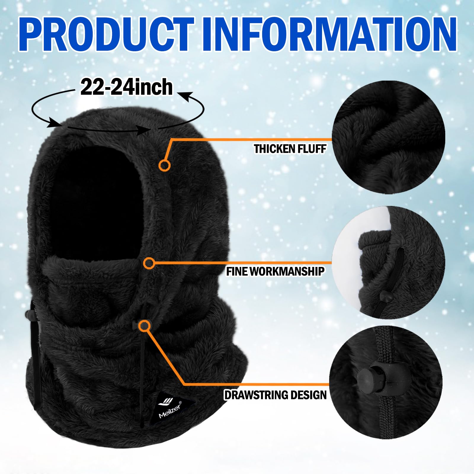 Cagoule de ski coupe-vent d'hiver pour femme/homme, capuche chaude réglable, bonnet, écharpe