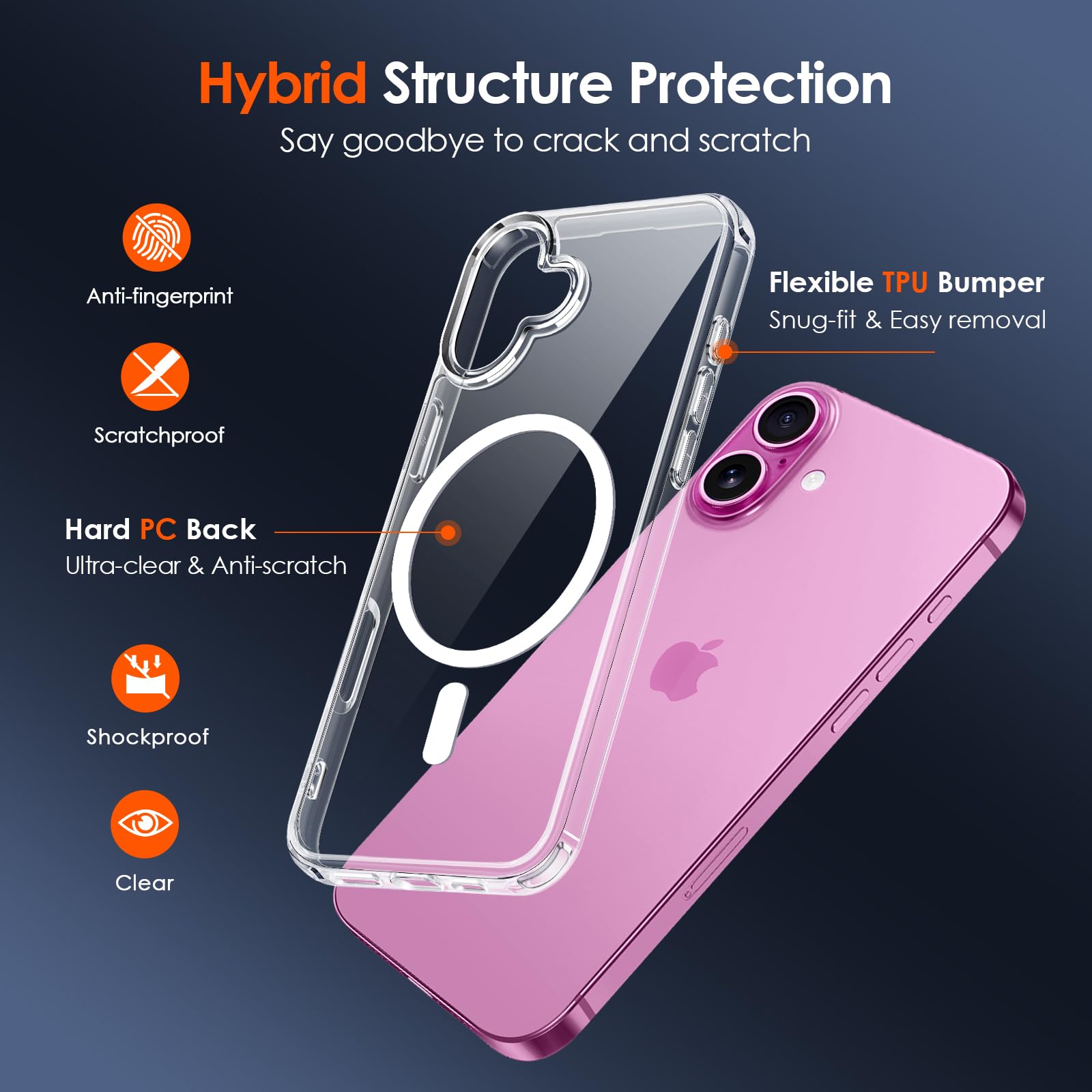 iVoler Chiaro Cover Magnetica per iPhone 16 Plus, Compatibile con MagSafe, [Anti Ingiallimento] [Antiurto di Grado Militare] Custodia Trasparente Sottile AntiGraffio Rigida PC Case