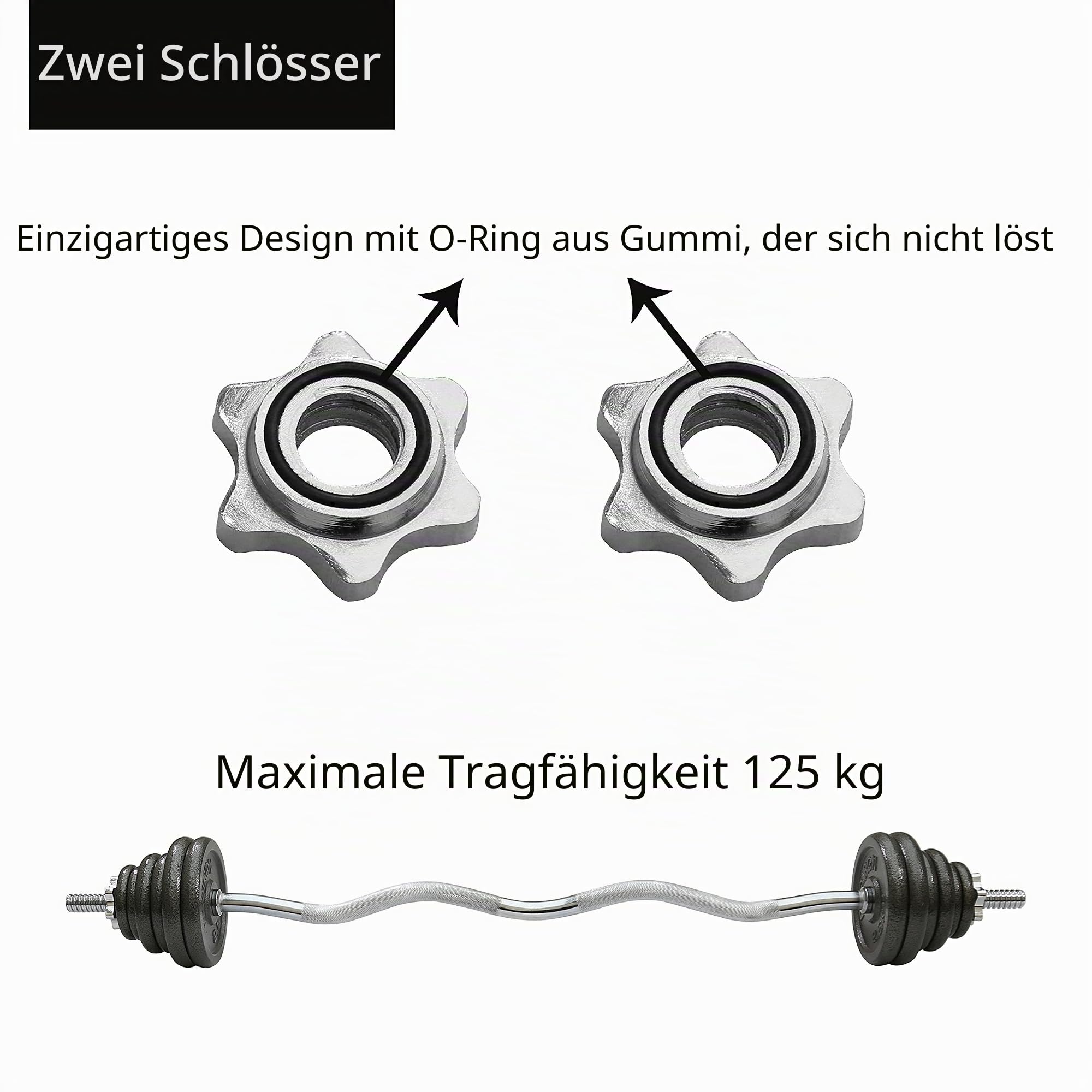 PROIRON SZ Curlstange Länge 120cm, Ø 25mm verchromt & gerändelt, SZ Hantelstange mit Sternverschlüssen, Curl Stange Langhantelstange