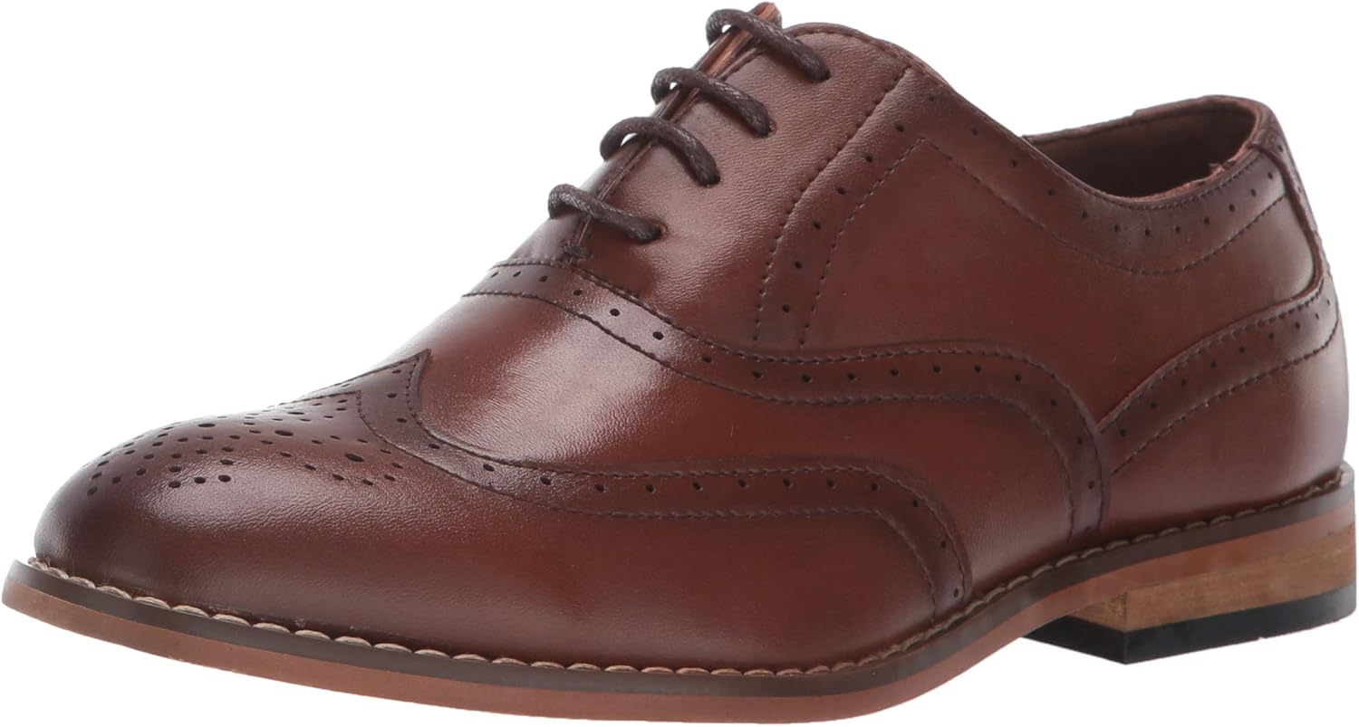 Stacy Adams Boy's Dunbar Wingtip Oxford, Cognac, 5.5 Big Kid