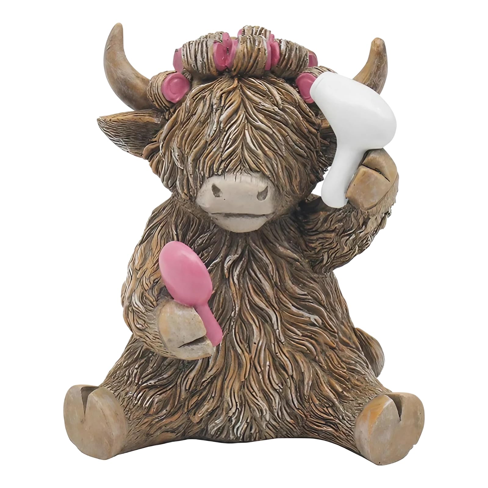 Fychuo Happy Highland Cow Ornament, Small Animal Combing Hair Modeling Desktop Decor, Beautiful Highland Cow Gifts, Cute Wooden Decor Ornaments for Indoor & Outdoor, for Animal Lovers (Not 3D)