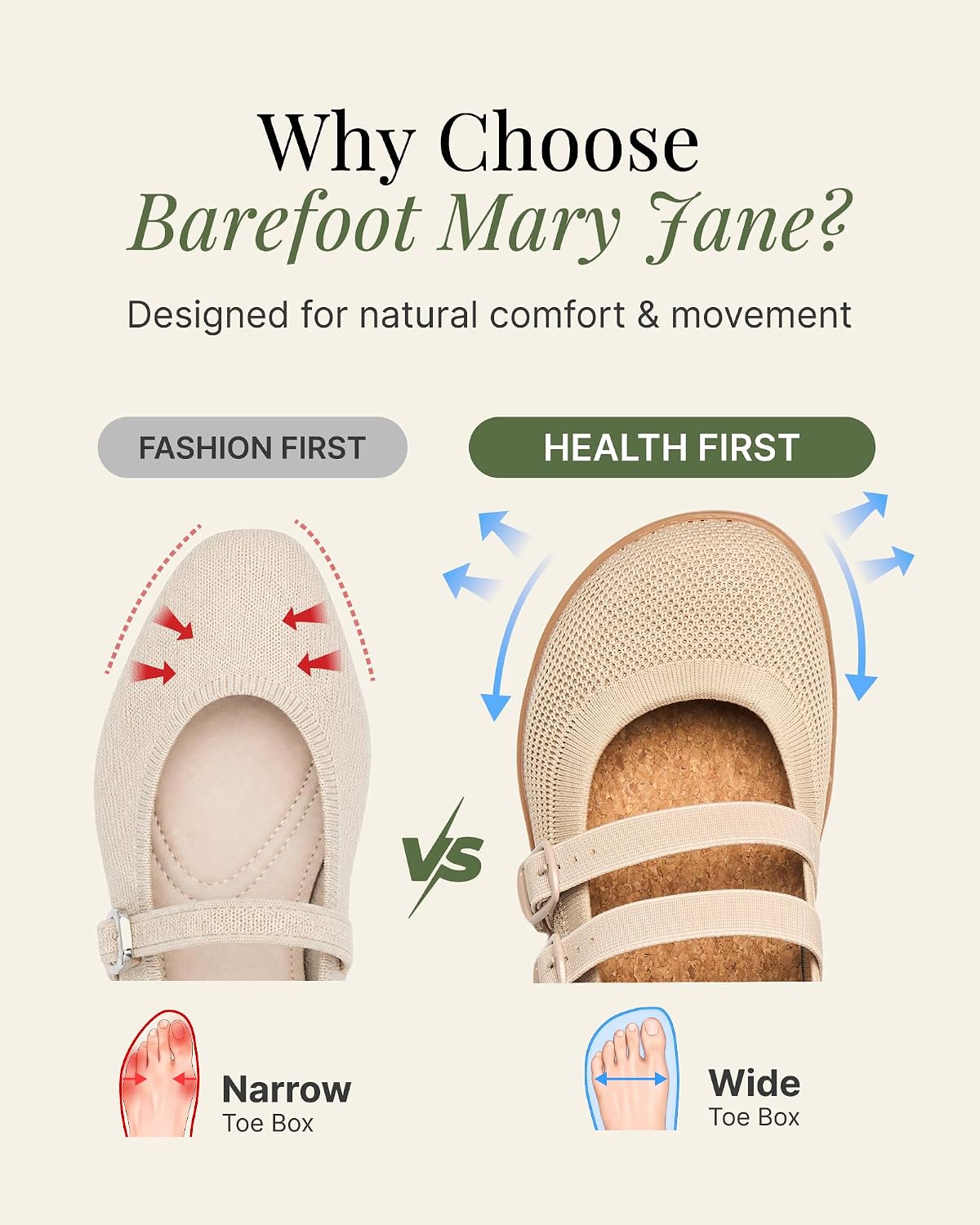 SMILIN Barefoot Mary Jane Shoes Women, Wide Toe Box Zero Drop Dress Flats