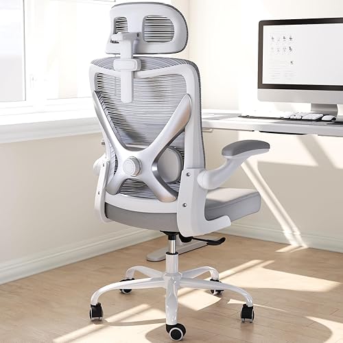 Miniatura 7 de Silla de oficina ergonómica, sillas de escritorio para computadora cómodas, silla de juegos de respaldo alto de malla con soporte lumbar ajustable,