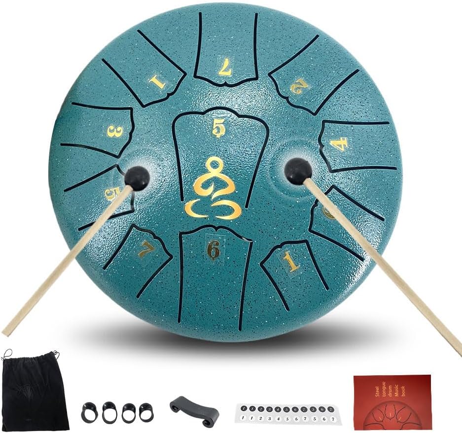 Steel Tongue Drum 6 Inches 11 Notes D Major Steel Drums Rain Chimes for Outside Percussion Instrument with Drum Mallets and Carry Bag