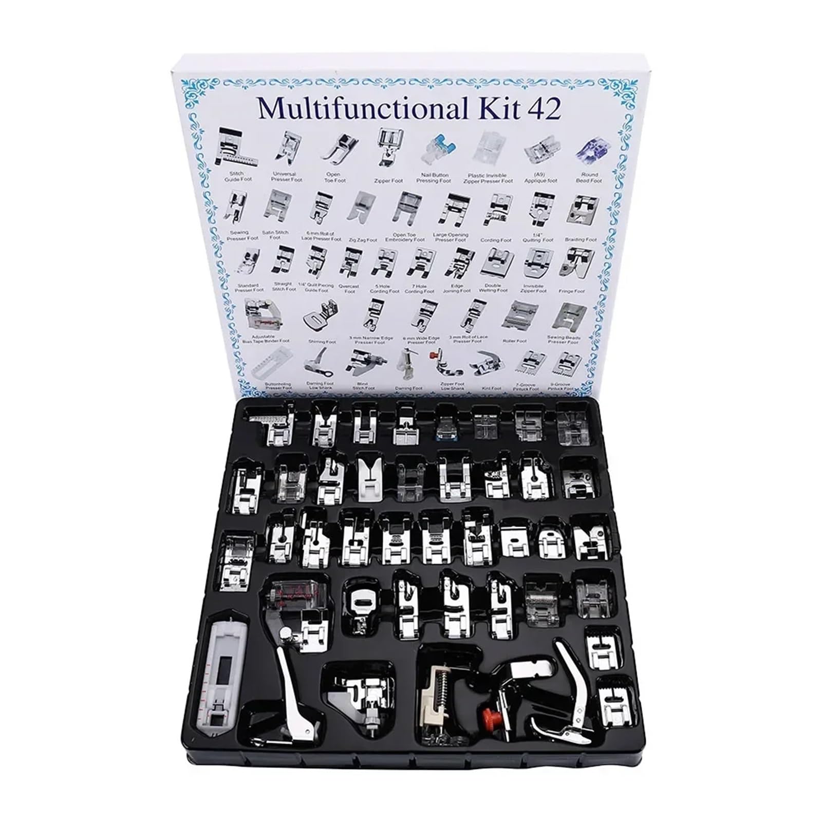 Sewing Feet Sewing Machine Presser Foot Press Kit For Braiding Blind Stitch OverLock Zipper Roller Ruler Parts(Press foot 42pcs)
