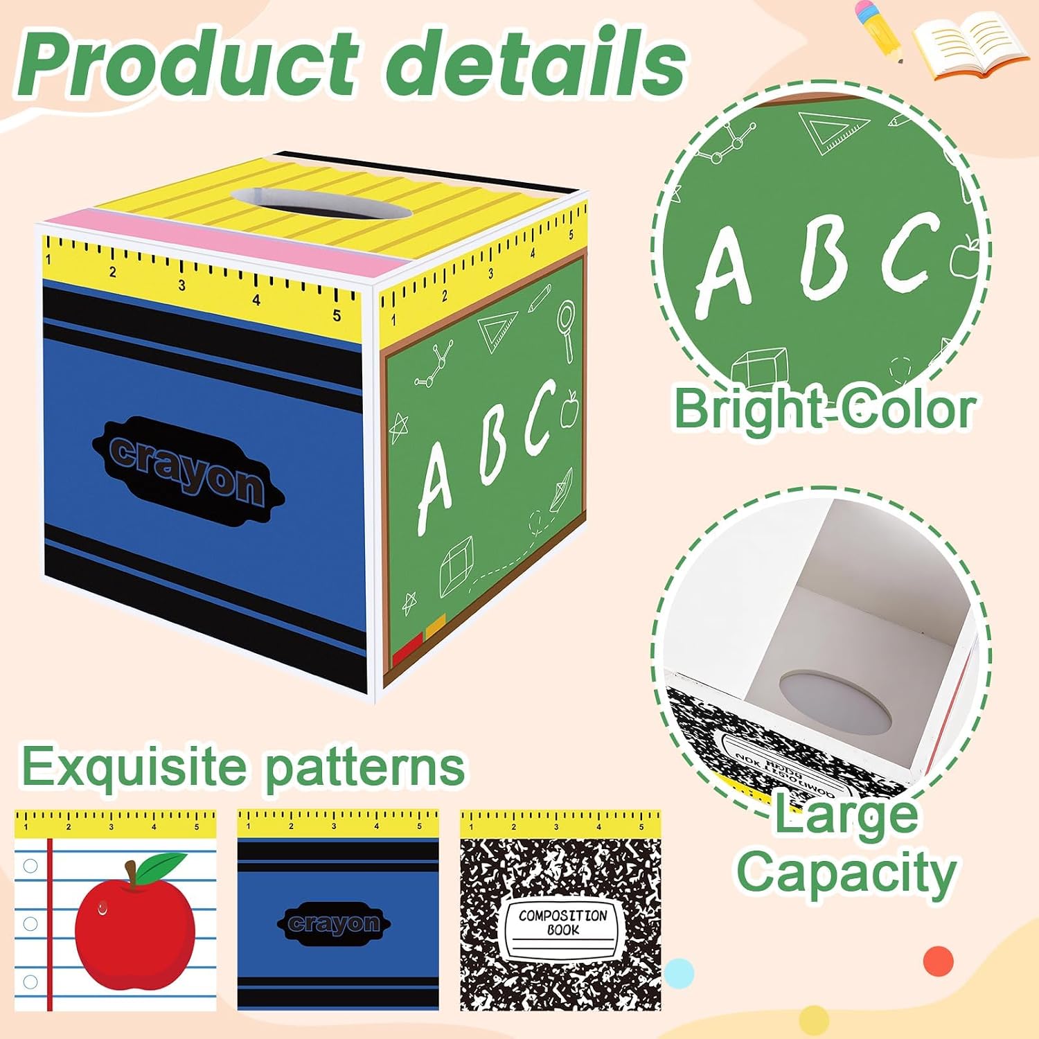 2 Pack Wooden Classroom Back to School Gift Tissues Boxes | 5.5"x5.5" Wooden Square First Day of School Themed Tissue Holder Dispenser Paper Case for Teacher Students Gifts Office Desk