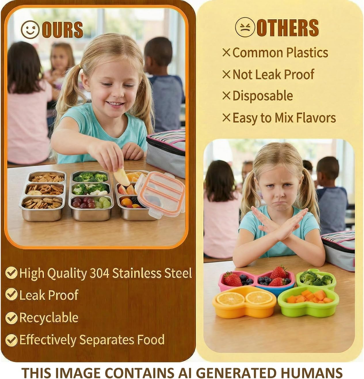 3 Pack Stainless Steel Snack Containers Set- Compartment Sealed Leakproof | Stackable Bento Snackle Boxes with Secure Lids, Reusable Food Storage for Adults, Body Management, Work & Home
