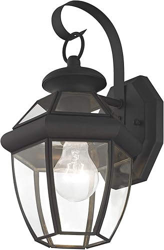 Miniatura 4 de Livex Lighting 2051-04 Monterey 1 Luz Lámpara de Pared para Exterior con Acabado Negro, Latón Sólido y Vidrio Biselado Transparente