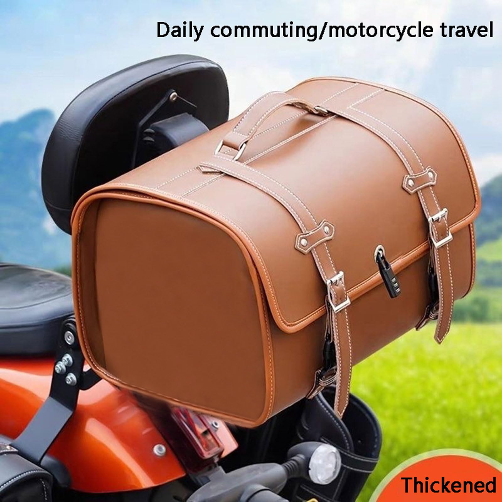 Sacoche Moto Vintage,Sacs de Porte-Bagages étanches Anti-Vibrations,Sac de Selle de Grande 33L,Sacoche Outils Moto en Cuir,Sac pour Casque avec Serrure,Sacoche arrière Universelle