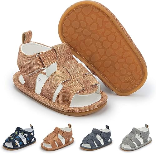 Save Beautiful - Sandalias de verano para bebé, niños, una suela suave y antideslizante. Zapatos para los primeros pasos A/Brown With Rubber Sole,