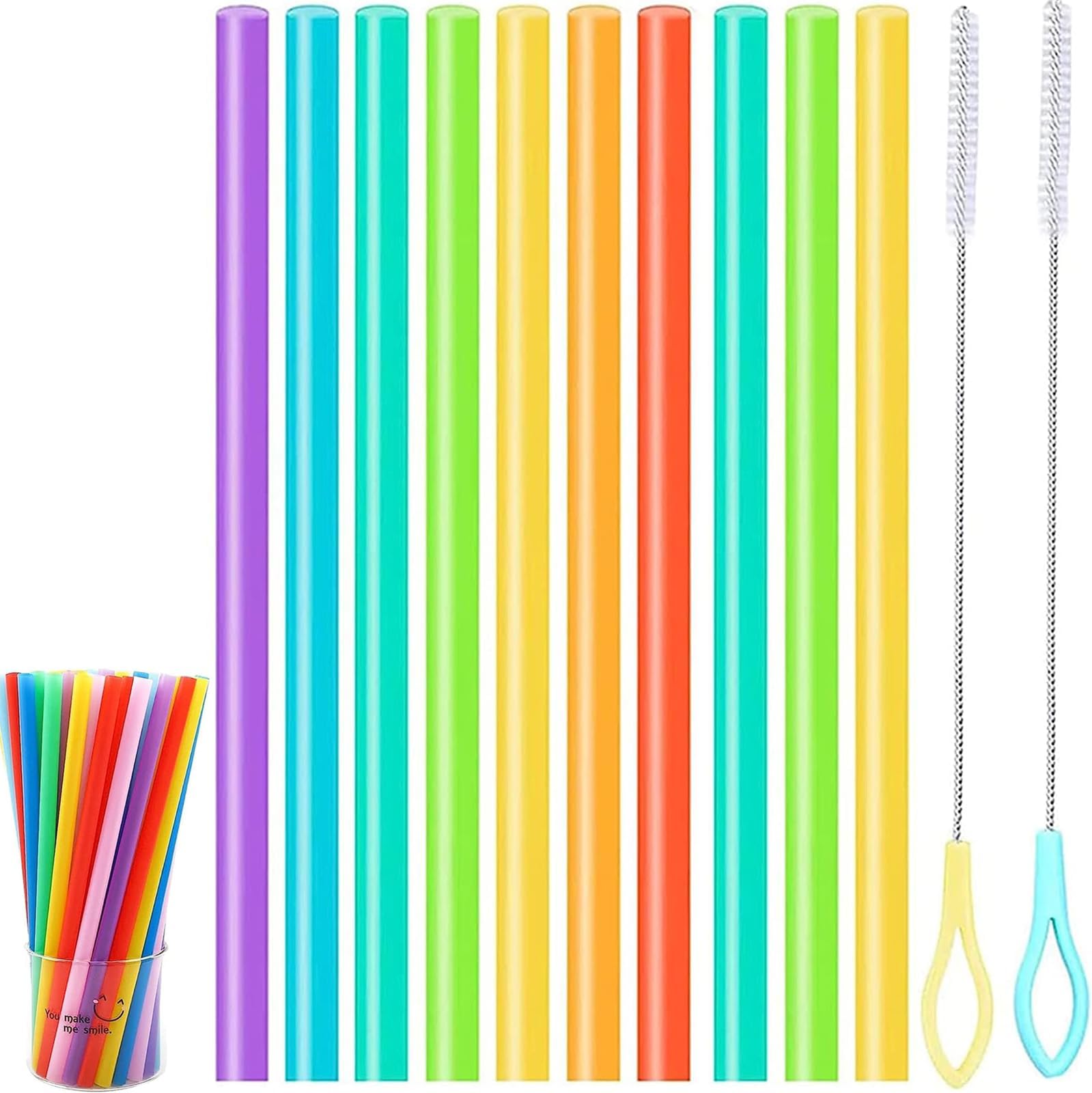 Bubble Tea Straw,36pcs Compostable Bubble Tea Straws with 2 Straw Cleaning Brushes(Random Color),Reusable Boba Smoothie Straws,Boba Tea Straws,Colorful Smoothie Straws for Smoothie Cups/Cocktails