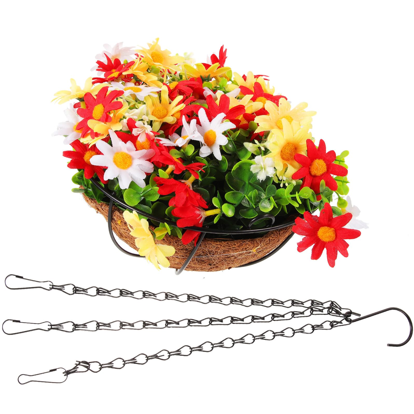 Jardinière suspendue avec fleur artificielle et panier en plastique résistant